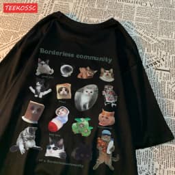 Summer Cotton Women T-Shirts Cute Cats Picture Prints Short Sleeve O-Neck Soft Breathable Tops Casual Oversize Female Clothes