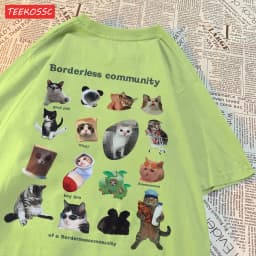Summer Cotton Women T-Shirts Cute Cats Picture Prints Short Sleeve O-Neck Soft Breathable Tops Casual Oversize Female Clothes