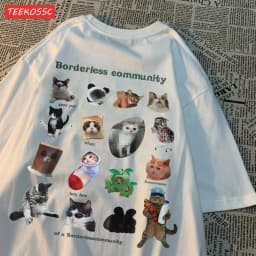 Summer Cotton Women T-Shirts Cute Cats Picture Prints Short Sleeve O-Neck Soft Breathable Tops Casual Oversize Female Clothes
