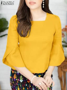 ZANZEA Elegant Korean Women Blouse Chic Puff 3/4 Sleeve Tops Fashion Square Collar Tunics 2024 Summer Vintage Party Shirt Blusas