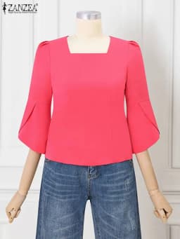 ZANZEA Elegant Korean Women Blouse Chic Puff 3/4 Sleeve Tops Fashion Square Collar Tunics 2024 Summer Vintage Party Shirt Blusas
