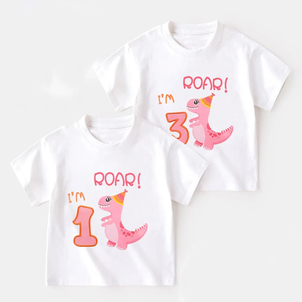 Toddler Baby Girls Birthday T-Shirt 1st 2nd 3rd 4th 5th Birthday Girl TShirt Dinosaur Party Tee Gift Toddler Short Sleeve Shirts