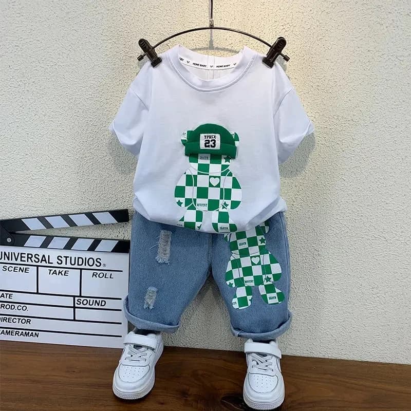 New Selling Summer Baby Boys Clothing Sets Tops Bear T-shirt + Short Pants 2 Pieces Set Kids Girls Age 2 3 4 5 6 7 8 9 10 Years
