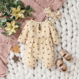 Baby Girls Summer Long Sleeve Printing Love With Bowknot For Casual Daily Cotton Jumpsuit