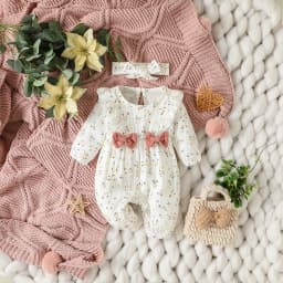 Baby Girls Summer Long Sleeve Printing Love With Bowknot For Casual Daily Cotton Jumpsuit