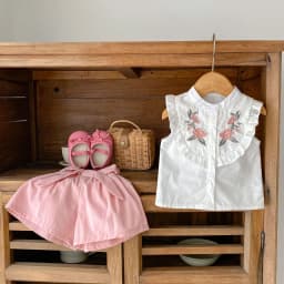 (0-3 Years Old) Summer Baby Girl Cotton Flower Embroidery Sleeveless Top And Shorts Two-Piece Set Of Cute Girl Shirt Top And Sho