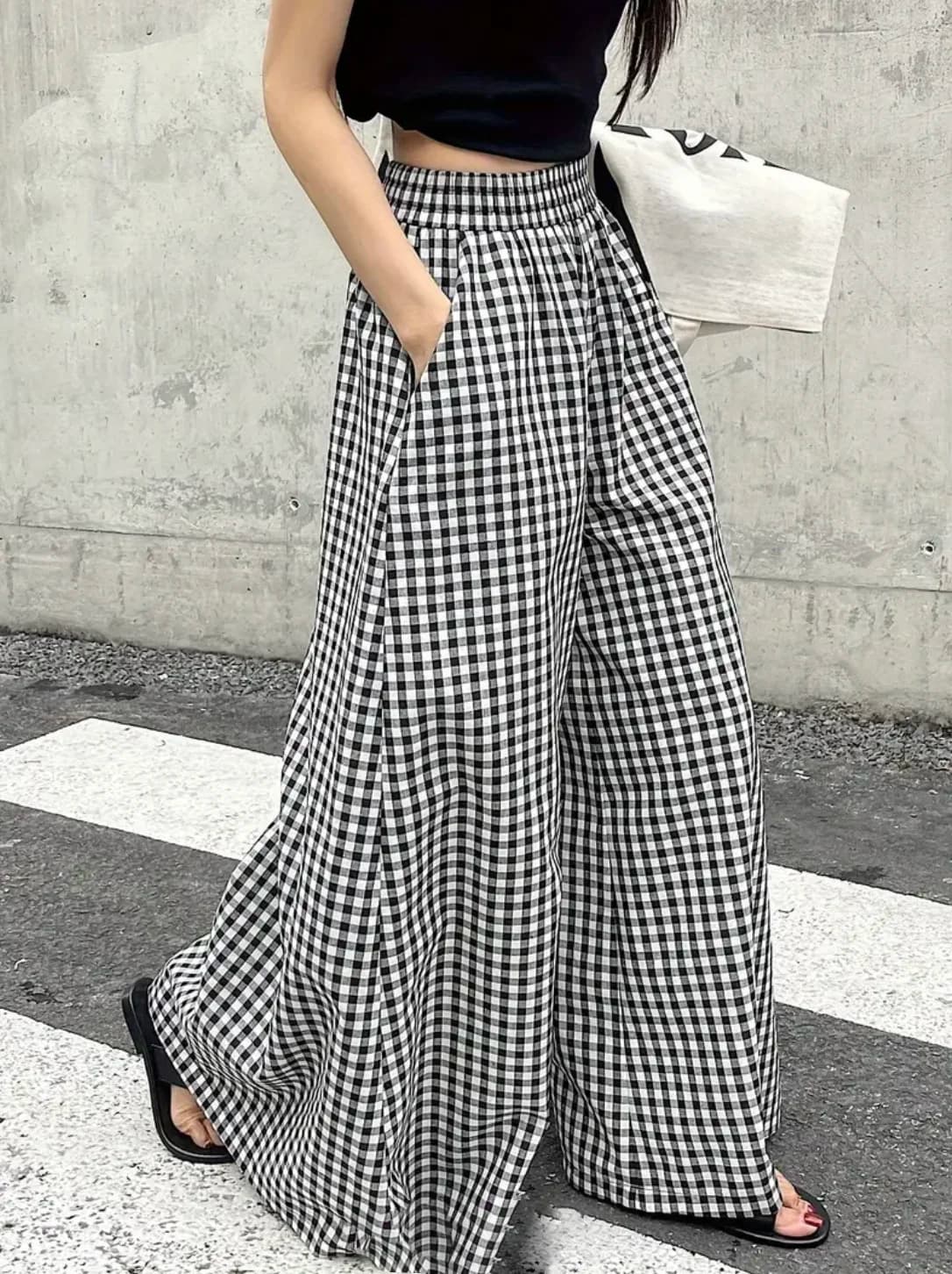 Womens Plaid Casual Fashion Elegant Japanese Korean European and American Autumn and Winter Pants