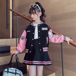 Girls Fashion Clothing Sets Spring Autumn Kids Baseball Sports Suit Children Jacket Pleated Skirt 2Pcs Student Uniform Outfits