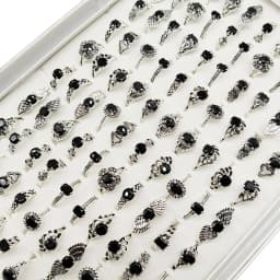 20pc/Lot Wholesale New Black Acrylic Joint Rings For Women Fashion Girl Mix Style Size Vintage Silver Plate Finger Jewelry Party