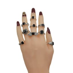 20pc/Lot Wholesale New Black Acrylic Joint Rings For Women Fashion Girl Mix Style Size Vintage Silver Plate Finger Jewelry Party