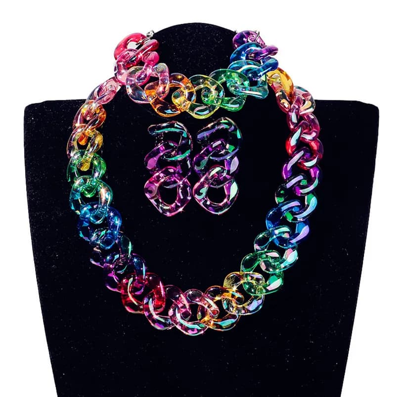 4pcs/Set Iridescent Acrylic Chain Necklace for Women New Transparent Square Link Statement Earrings Bracelet Choker Jewelry Sets