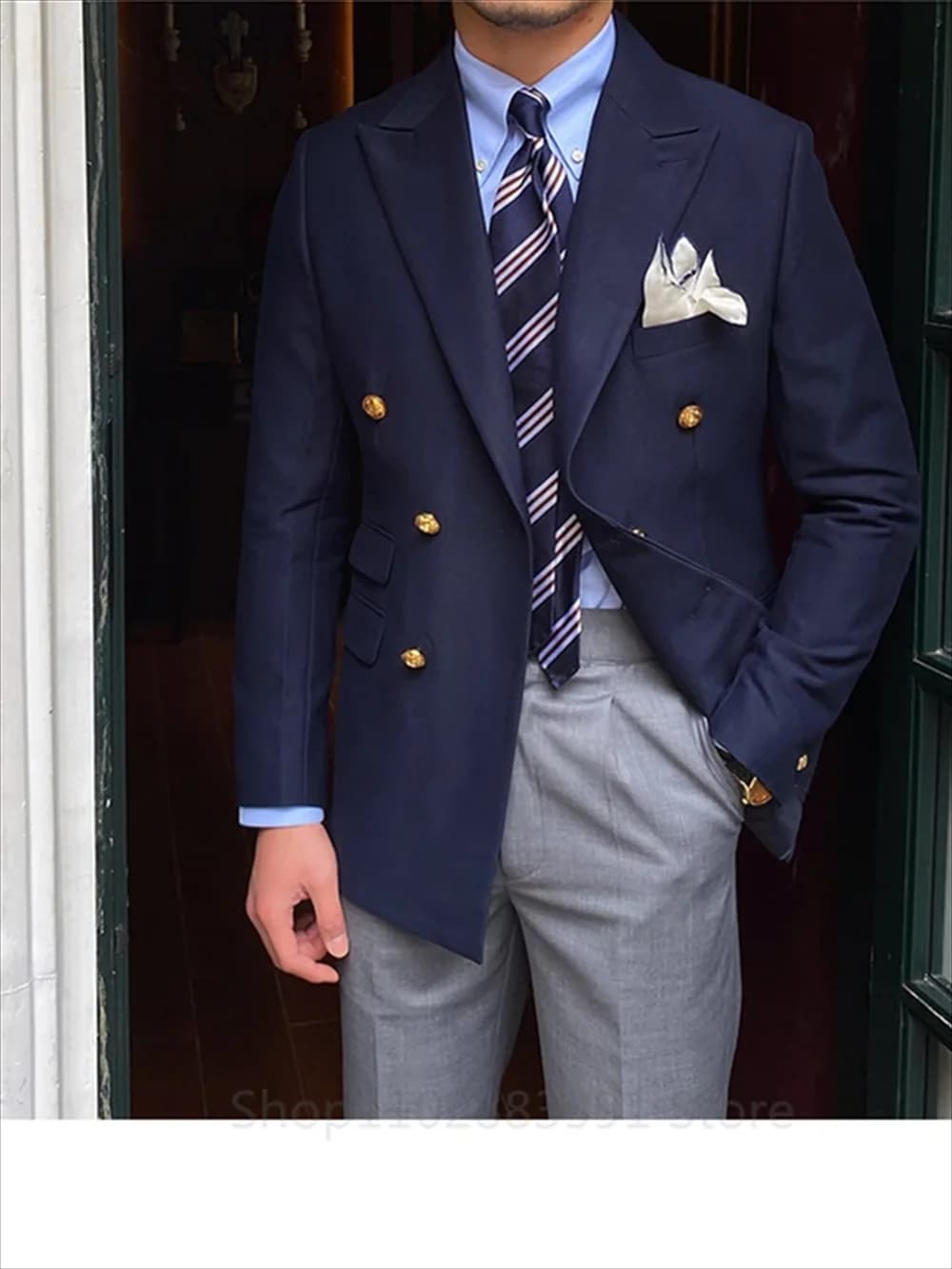1Pieces British Daily Jacket Men Blazer Slim Suit Blazer Homme Solid Color Masculino Fashion Suit Double Breasted Casual Trendy