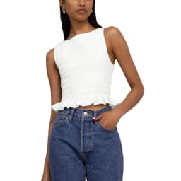 Yk2 Clothes Women Summer Frill Smocked Vest Sleeveless Shirred Ruffle Tank Top Slim Fit Elastic Tee Crop Tops