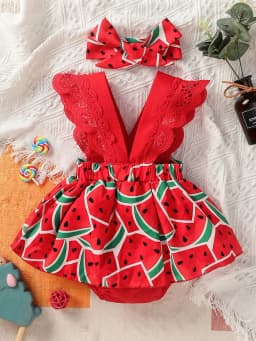 Newborn Baby Girl Summer Sleeveless Watermelon V Neck European and American Style Princesses Dress