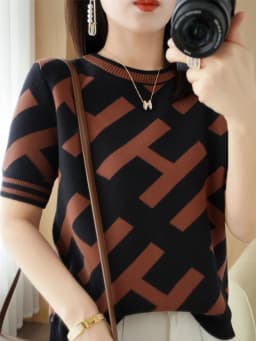100% Cotton Short-Sleeved T-Shirt Women's Summer Knitwear Fashion New Slim-Fit All-Match Sweater Top Women's Tide SMY D33
