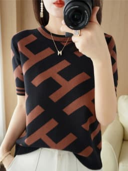 100% Cotton Short-Sleeved T-Shirt Women's Summer Knitwear Fashion New Slim-Fit All-Match Sweater Top Women's Tide SMY D33