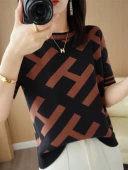 100% Cotton Short-Sleeved T-Shirt Women's Summer Knitwear Fashion New Slim-Fit All-Match Sweater Top Women's Tide SMY D33