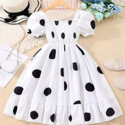 Summer Girls Cool And Breathable Cute Lantern Sleeves Off Shoulder Polka Dot Print Dress Princess Daily Casual Party Dress
