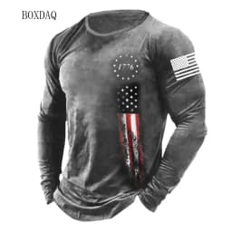 American Flag Pattern Men T-shirts Spring Autumn Long Sleeve 3d Print Street Fashion Tee 6XL Plus Size Male Clothing Casual Tops