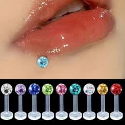 2X Acrylic Labret Monroe Lip Ring 6-12mm Bar Flexible Epoxy Coved Crystal 3mm Ball Ear Tragus Stud Retainer Piercing