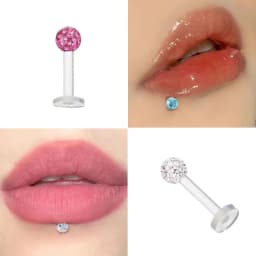 2X Acrylic Labret Monroe Lip Ring 6-12mm Bar Flexible Epoxy Coved Crystal 3mm Ball Ear Tragus Stud Retainer Piercing