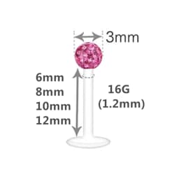 2X Acrylic Labret Monroe Lip Ring 6-12mm Bar Flexible Epoxy Coved Crystal 3mm Ball Ear Tragus Stud Retainer Piercing