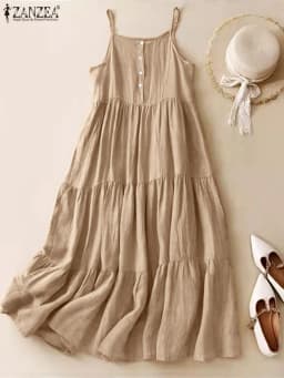 Summer Women Spaghetti Strap Holiday Midi Dress 2024 ZANZEA Stylish Solid Ruffles Sundress Elegant Casual A-line Party Vestidos