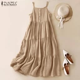 Summer Women Spaghetti Strap Holiday Midi Dress 2024 ZANZEA Stylish Solid Ruffles Sundress Elegant Casual A-line Party Vestidos