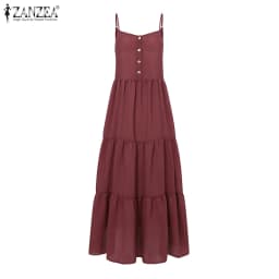 Summer Women Spaghetti Strap Holiday Midi Dress 2024 ZANZEA Stylish Solid Ruffles Sundress Elegant Casual A-line Party Vestidos