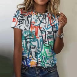Picasso Abstract 3D Painting Vintage Elegant Women's T-shirts Short Sleeve Fashion Trend Tees Casual Style Lady's Clothing