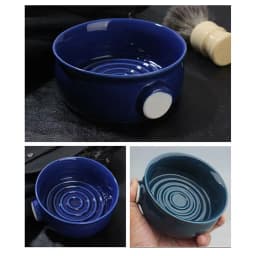 Wide mouth shaving soap, foam making bowl, soft bristled brush, foaming spiral ceramic shaving bowl