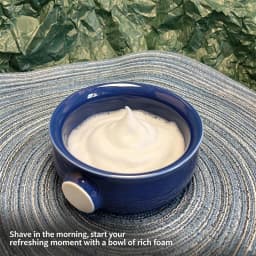 Wide mouth shaving soap, foam making bowl, soft bristled brush, foaming spiral ceramic shaving bowl