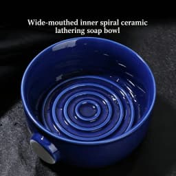 Wide mouth shaving soap, foam making bowl, soft bristled brush, foaming spiral ceramic shaving bowl