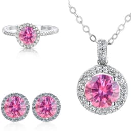 Real Round 6.5mm Moissanite Jewelry Set 925 Sterling Silver Sparking Ring Earring Pendant Necklace For Women Bridal Gift