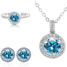 Real Round 6.5mm Moissanite Jewelry Set 925 Sterling Silver Sparking Ring Earring Pendant Necklace For Women Bridal Gift