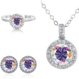 Real Round 6.5mm Moissanite Jewelry Set 925 Sterling Silver Sparking Ring Earring Pendant Necklace For Women Bridal Gift