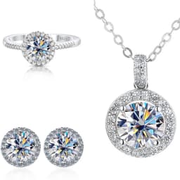 Real Round 6.5mm Moissanite Jewelry Set 925 Sterling Silver Sparking Ring Earring Pendant Necklace For Women Bridal Gift