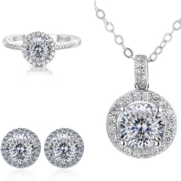 Real Round 6.5mm Moissanite Jewelry Set 925 Sterling Silver Sparking Ring Earring Pendant Necklace For Women Bridal Gift