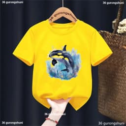 New Kids Tshirt Funny Killer Whale Graphic Dolphin Printed Boys Tshirt Fashion Trendy Boys/Girls Blue Gray Tshirt Tops Wholesale