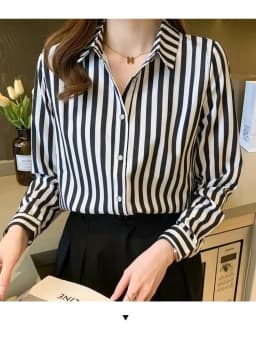 Women Shirt Black and White Striped Button Down Long Sleeve Oversize Boyfriend Blouse Tops blusas para mujer Outfit