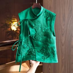 Vintage Chinese Style Outerwear Vest White Crane/Flowers Embroidered Lacing Vests Spring And Summer Elegant Women's Clothing