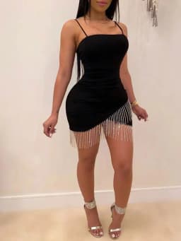 2024 Europe and the United States Bag Buttock Dress Nightclub with Chest Fringe Hot Diamond Suspenders New Style
