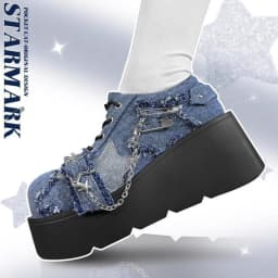 2024 New Y2K Star Print Chunky Platform Ankle Boots Women Metal Chain Blue Denim Boots Woman Cute Thick Bottom Jk Lolita Shoes