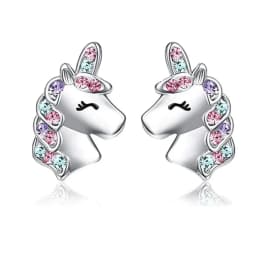 EVISPOL 2-6Pcs 316 Stainless Steel Cute Heart-Shaped Unicorn Stud Earrings for Women Hypoallergenic CZ Rainbow Earring Studs