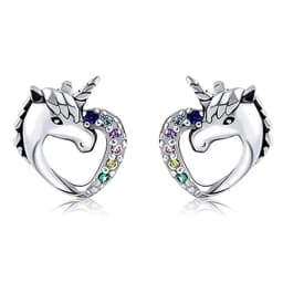 EVISPOL 2-6Pcs 316 Stainless Steel Cute Heart-Shaped Unicorn Stud Earrings for Women Hypoallergenic CZ Rainbow Earring Studs