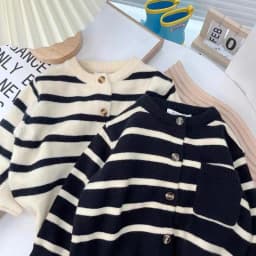 Fashion Striped Kids Sweater Boys Single Breasted Knit Coat Girls Soft Loose O-Neck Knitted Cardigan