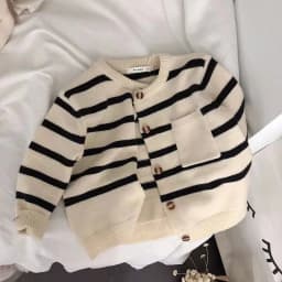 Fashion Striped Kids Sweater Boys Single Breasted Knit Coat Girls Soft Loose O-Neck Knitted Cardigan