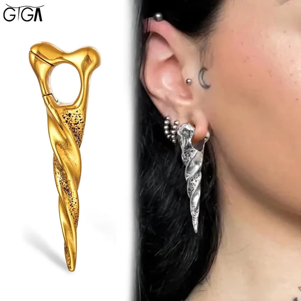 Giga 1/2Pcs 12mm(1/2") Sharp Cone Stainless Steel Ear Weights Hanger Dangle Gauges Earrings for Stretched Piercing Body Jewelry