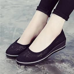 Women's Wedge Heel White Mesh Shoes Comfortable Non-slip Hollow Breathable All-match Work Beauty ShoesWhite Lace Hollow Breathab
