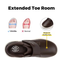 FitVille Men's Leather Shoes Diabetic Shoes Extra Wide Slip On Shoes for Orthopedic Toes Swollen Feet Non-Slip Lightweight